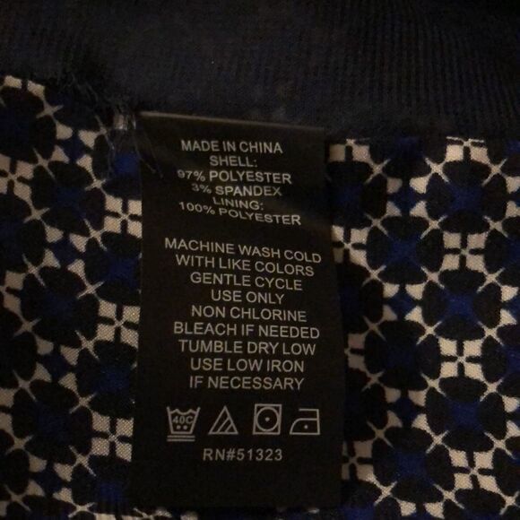 Vince Camuto fully lined navy print contrast teal neckline keyhole back Size M - Picture 6 of 6